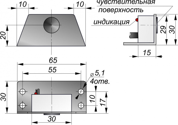Датчик бесконтактный индуктивный ИУ6-NO-PNP(Lкаб=3м 3х0,5)